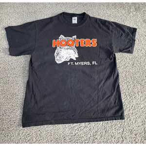 VTG Hooters Shirt Mens L Black Ft Myers Florida Delightfully Tacky Restaurant